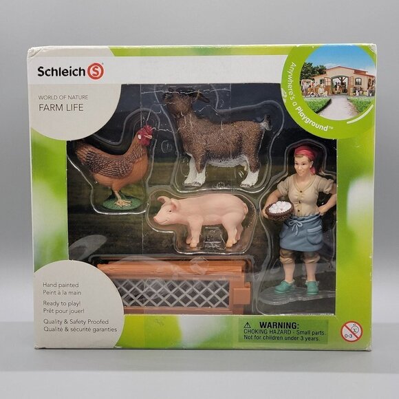 Schleich World Of Nature Farm Life Animal Toys Pig Rooster Goat Woman W/Eggs - Picture 1 of 7